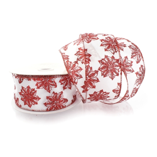 2 1/2" Wired Ribbon Red Glitter Poinsettia