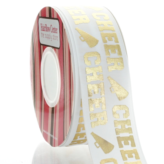 1.5" Gold Foil Cheer Text Grosgrain Ribbon