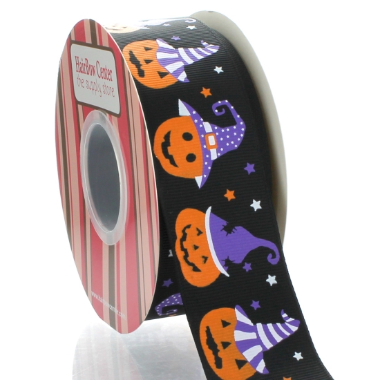 1.5" Black Jack-o-Lantern Grosgrain Ribbon