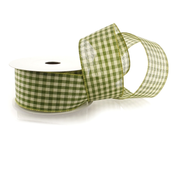 2 1/2" Wired Ribbon Gingham Plaid Green