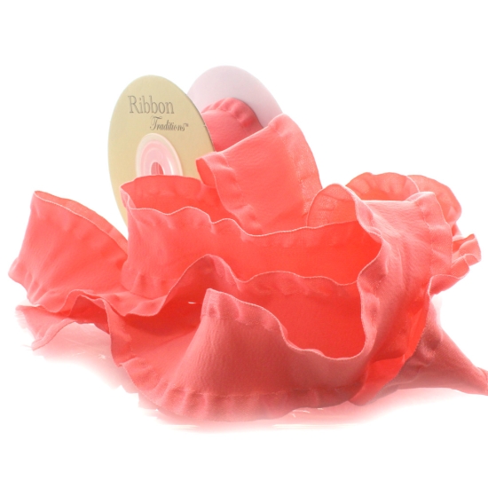 Coral Satin Double Ruffle Ribbon