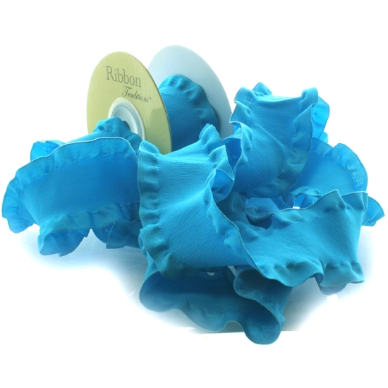 Turquoise Satin Double Ruffle Ribbon