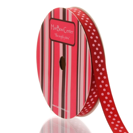 3/8" Red/Pink Swiss Dot Grosgrain Ribbon