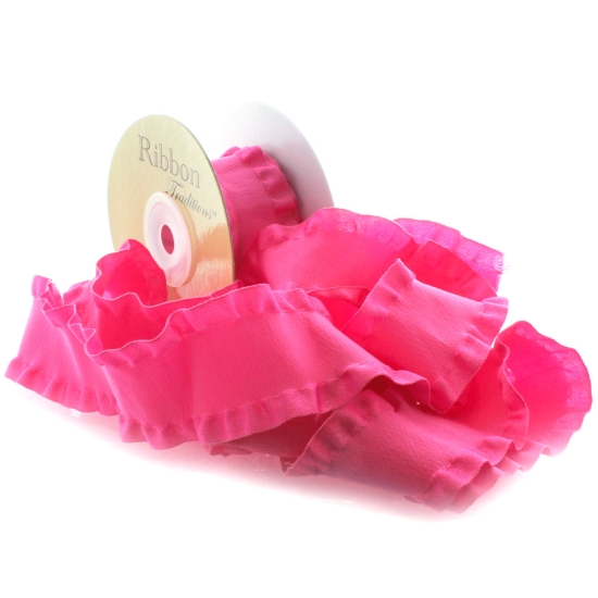 Hot Pink Satin Double Ruffle Ribbon