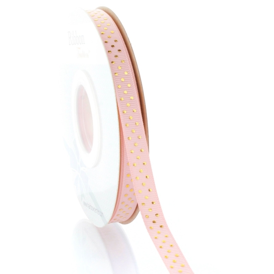 3/8" Pink Blush/Gold Foil Dots Grosgrain Ribbon