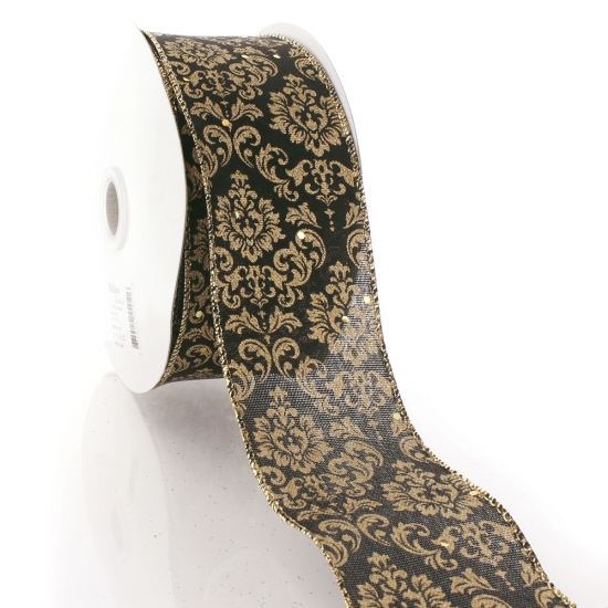 2 1/2" Wired Ribbon Damask Print