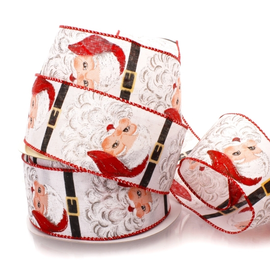 2 1/2" Wired Ribbon Jolly Santa