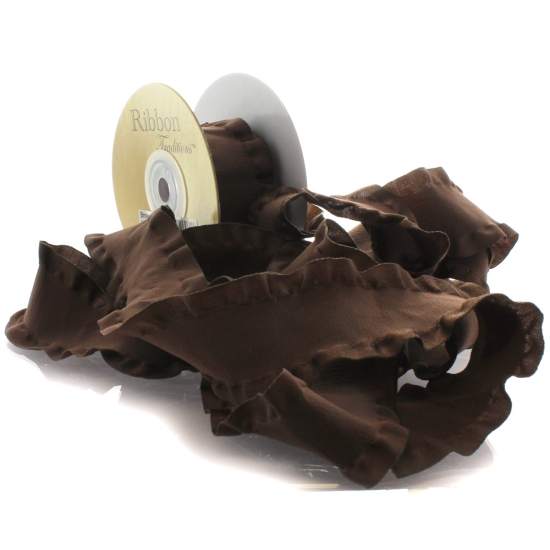 Brown Satin Double Ruffle Ribbon