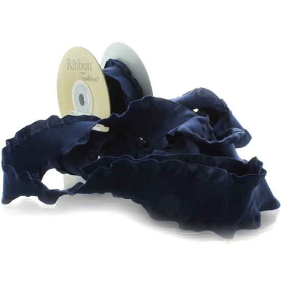 Navy Satin Double Ruffle Ribbon