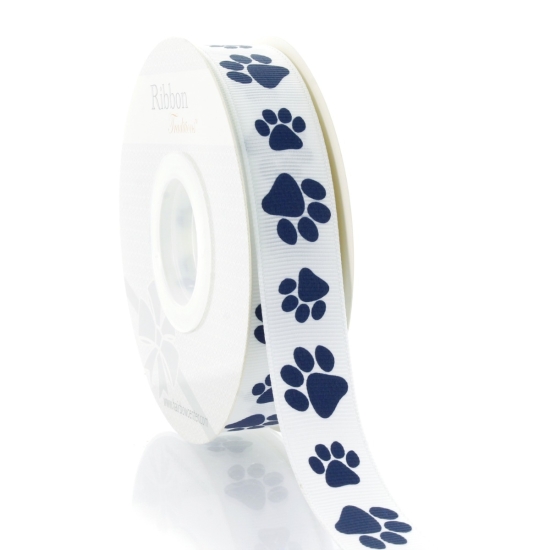 7/8" Navy Paw Grosgrain Ribbon