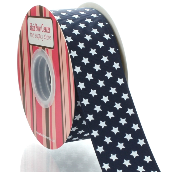 1.5" Navy with White Stars Grosgrain Ribbon