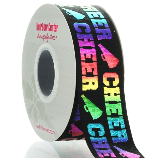 1.5" Ombre Rainbow Cheer Text Grosgrain Ribbon