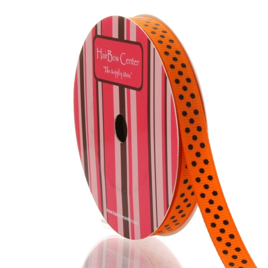 3/8" Tangerine/Black Swiss Dot Grosgrain Ribbon