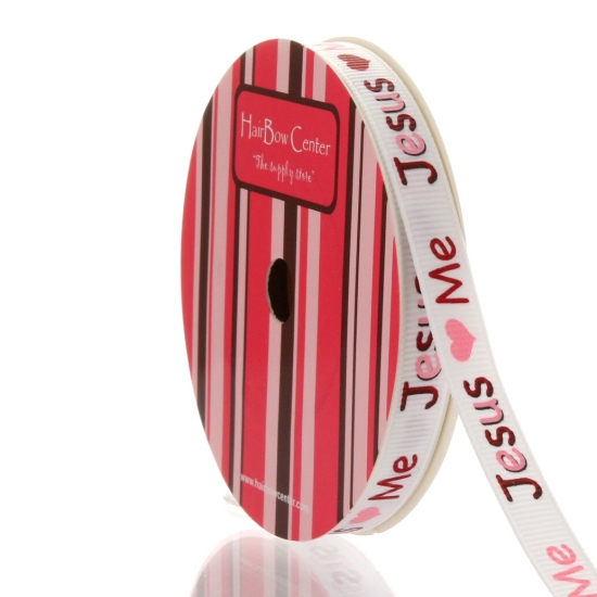 3/8" Pink Jesus Loves Me Grosgrain Ribbon