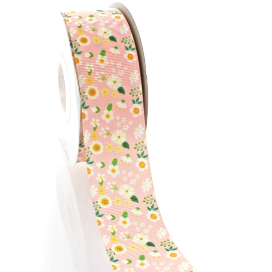 1.5" Pink Floral Grosgrain Ribbon