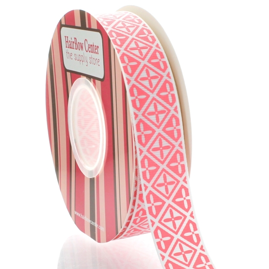 7/8" Coral Rose Folk Diamond Grosgrain Ribbon