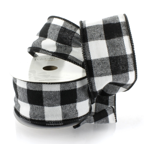 2.5" Wired White/Black Flannel Buffalo Plaid Ribbon