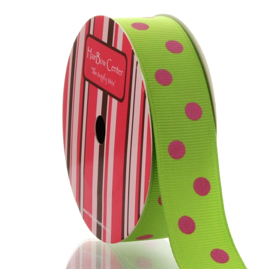 7/8" Apple Green/Hot Pink Dot Grosgrain Ribbon