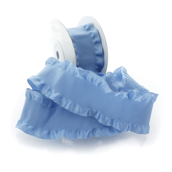 Antique Blue Satin Double Ruffle Ribbon