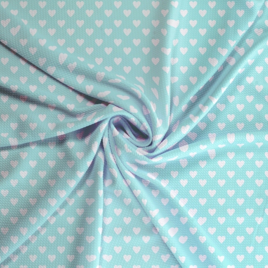 Aqua White Hearts Bullet Fabric