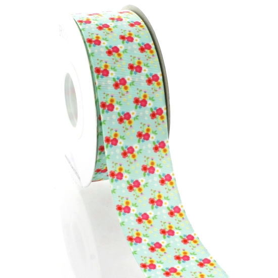 1.5" Country Blue Floral Grosgrain Ribbon