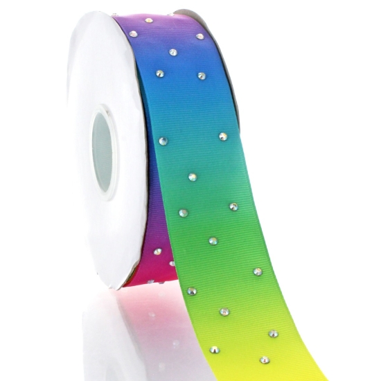 1.5" Rhinestones Bright Pastel Ombre Grosgrain Ribbon