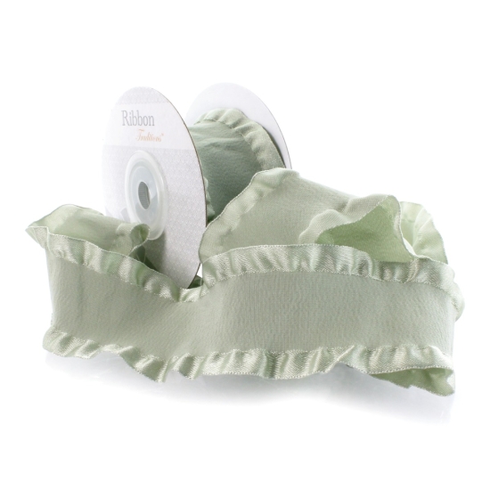 Rustic Sage Green Satin Double Ruffle Ribbon