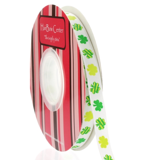 3/8" Lucky Shamrock Grosgrain Ribbon