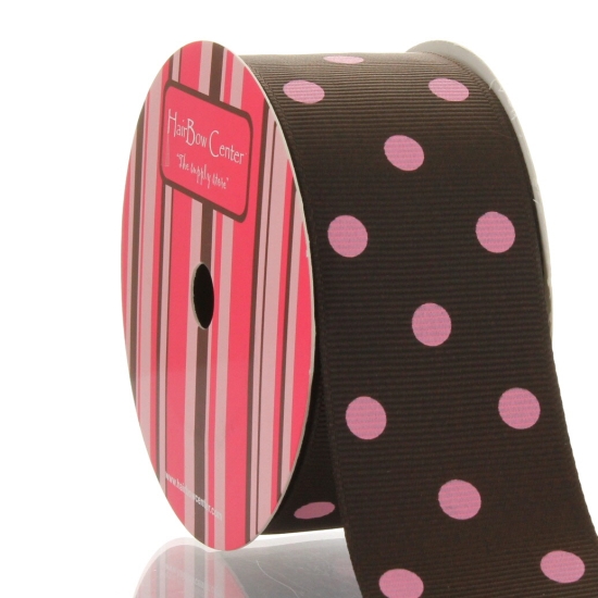 1.5" Brown/Pink Dot Grosgrain Ribbon