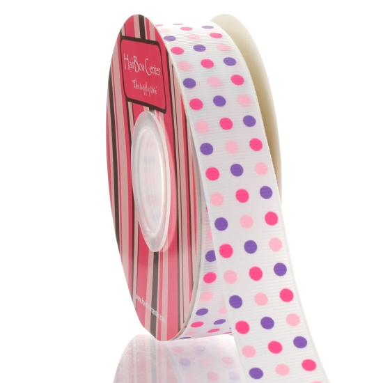 7/8" Pink/Purple Colored Dots Grosgrain Ribbon