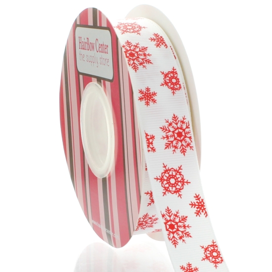 7/8" Red Snowflakes Grosgrain Ribbon