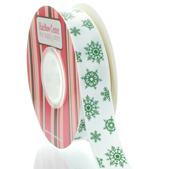 7/8" Winter Green Snowflakes Grosgrain Ribbon