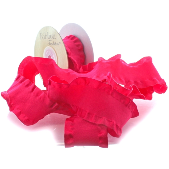 Shocking Pink Satin Double Ruffle Ribbon