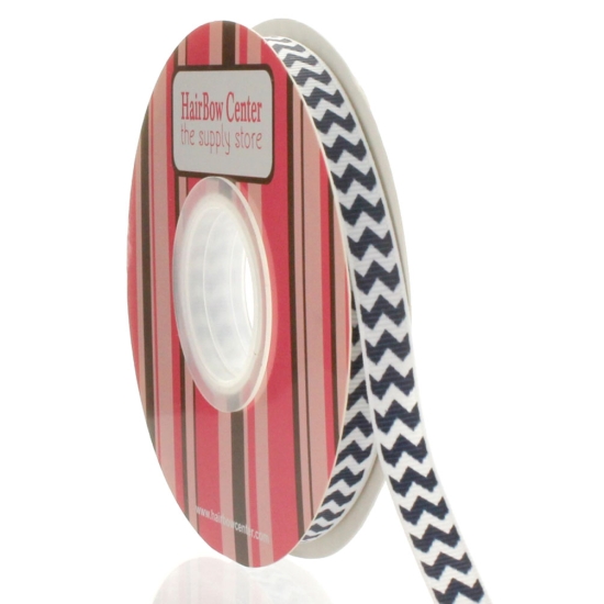 3/8" Navy Chevron ZigZag Grosgrain Ribbon