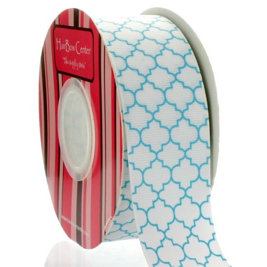 1.5" Light Turquoise Quatrefoil Grosgrain Ribbon