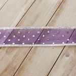 1 1/2" Wired Metallic Banded Edge Sheer Glitter Dots Purple/Silver