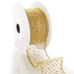 2 1/2" Wired Ribbon Metallic Banded Edge Sheer Diagonal Stripes Gold