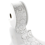 2 1/2" Wired Ribbon Glitter Swirl Scrolls White/Silver