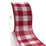 4" Wired Red/White Buffalo Plaid Burlap Ribbon