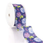 2 1/2" Wired Ribbon Blue/Lavender Hydrangeas