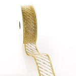 1 1/2" Wired Metallic Banded Edge Sheer Glitter Diagonal Stripes Gold