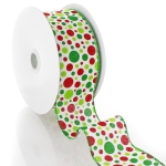 2 1/2" Wired Ribbon Red/Green Christmas Dots