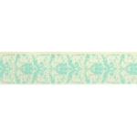 7/8" Ivory Aqua Damask Grosgrain Ribbon