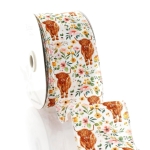 2 1/2" Wired Ribbon Boho Floral Highlander Cows