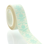 7/8" Ivory Aqua Damask Grosgrain Ribbon