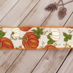 2 1/2" Wired Ribbon Pumpkins on Cream Linen