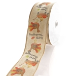 2 1/2" Wired Ribbon Happy Thanksgiving Turkeys Burlap