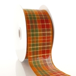 2 1/2" Wired Ribbon Fall Traditional Plaid Orange/Green