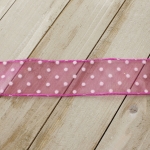 1 1/2" Wired Sheer w/ White Flocked Polka Dots Fuchsia Pink