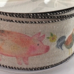 2 1/2" Wired Ribbon Farm Animals Burlap